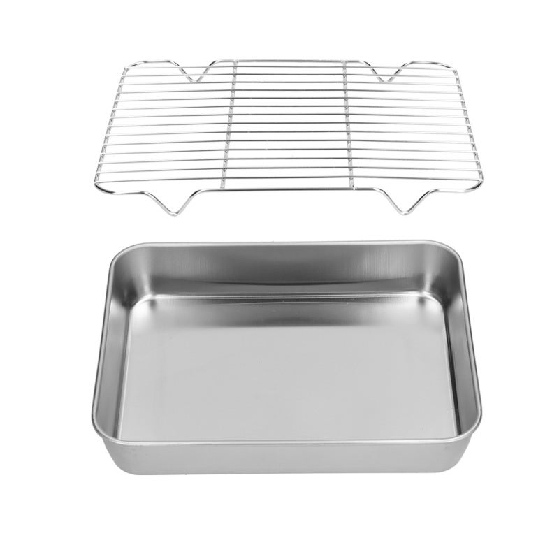 Bandeja De Horno Profunda De Acero Inoxidable Con Rejilla Y Tapa - 23x17x5 Cm, Apta Lavavajillas, Para Hornear Y Refrigerar