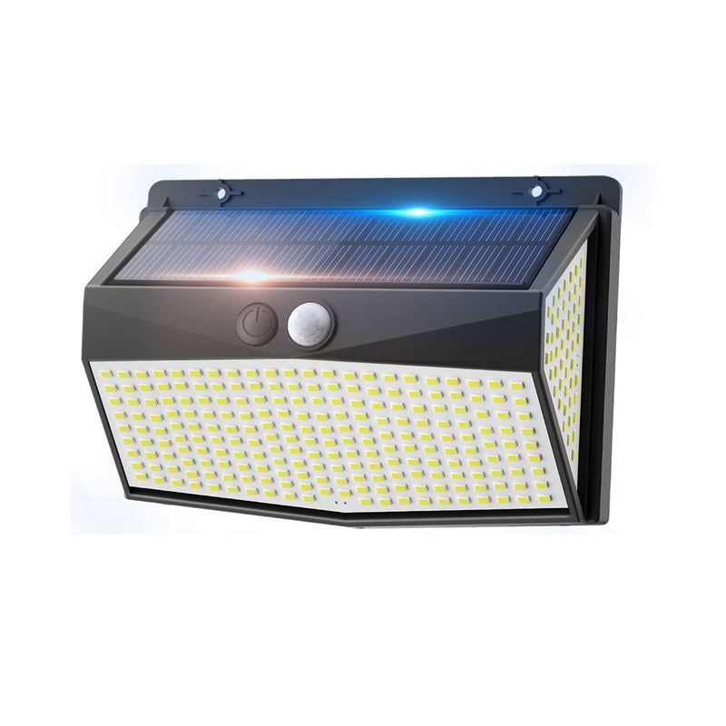 Czujnik ruchu do solarnych lamp zewnętrznych z 318 diodami LED z 3 trybami oświetlenia, wodoodporne, lampy powodziowe (6500K, opakowanie 1 szt.)