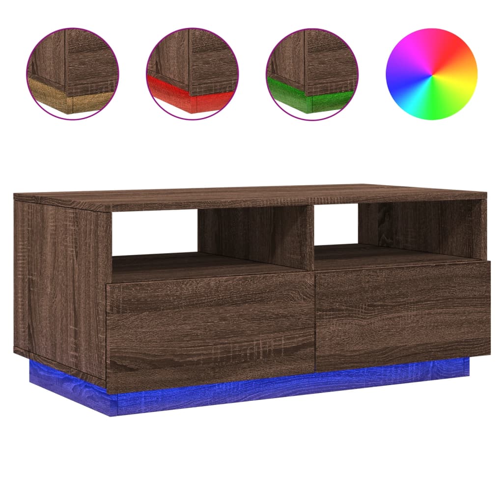 Maison Exclusive - Table basse avec lumières LED chêne marron 90x49x40 cm - 2