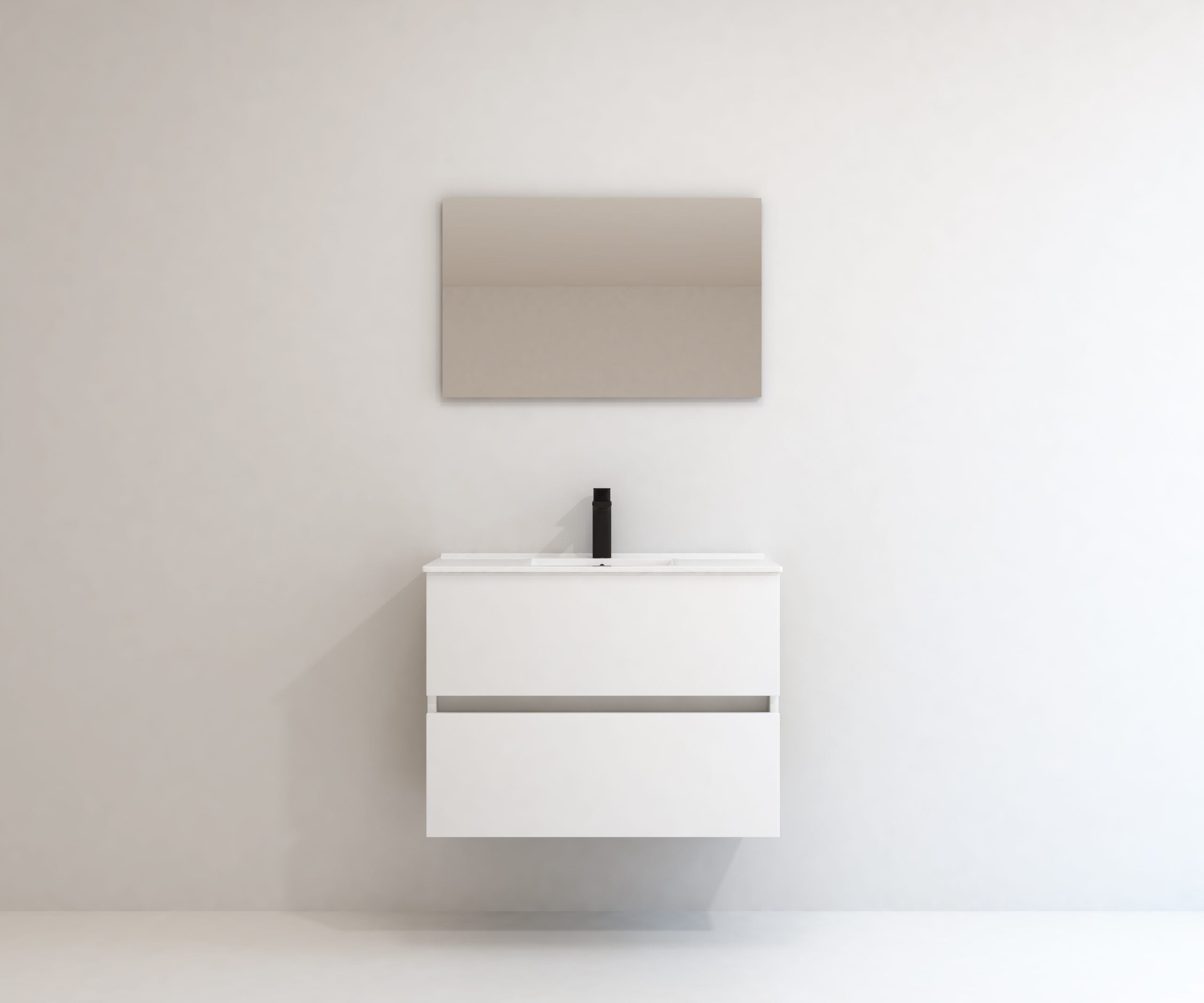 Pack Meuble de Salle de Bain Avantarea avec Vasque Simple et Miroir Uni CARCANS Blanc 80CM - 4