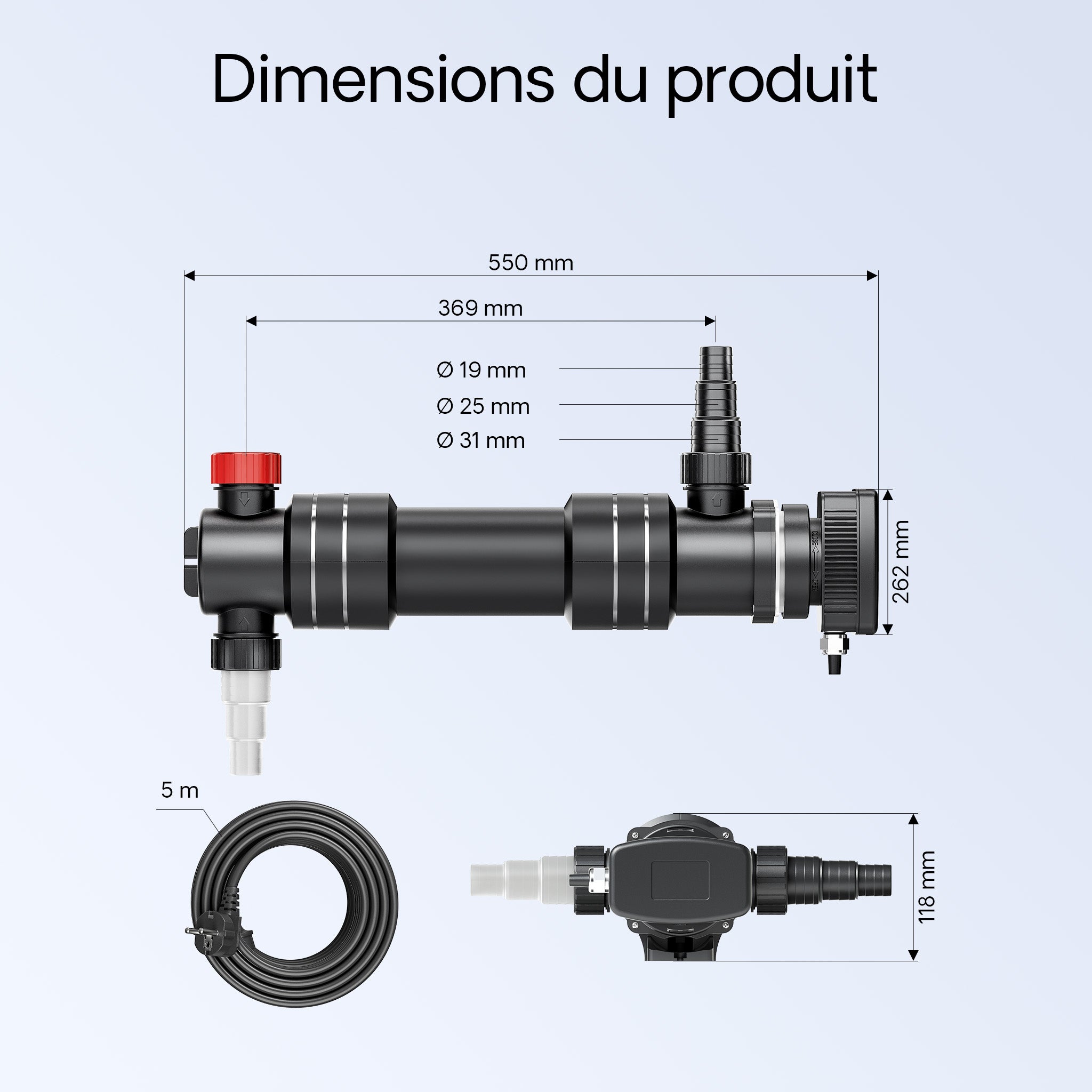 CUV-636 Stérilisateur Clarificateur bassins/étang - débit max. 7000 l/h - avec Lampe rayons UV-C 36 W + Miroir inox + Aimants - pour… SunSun - 3