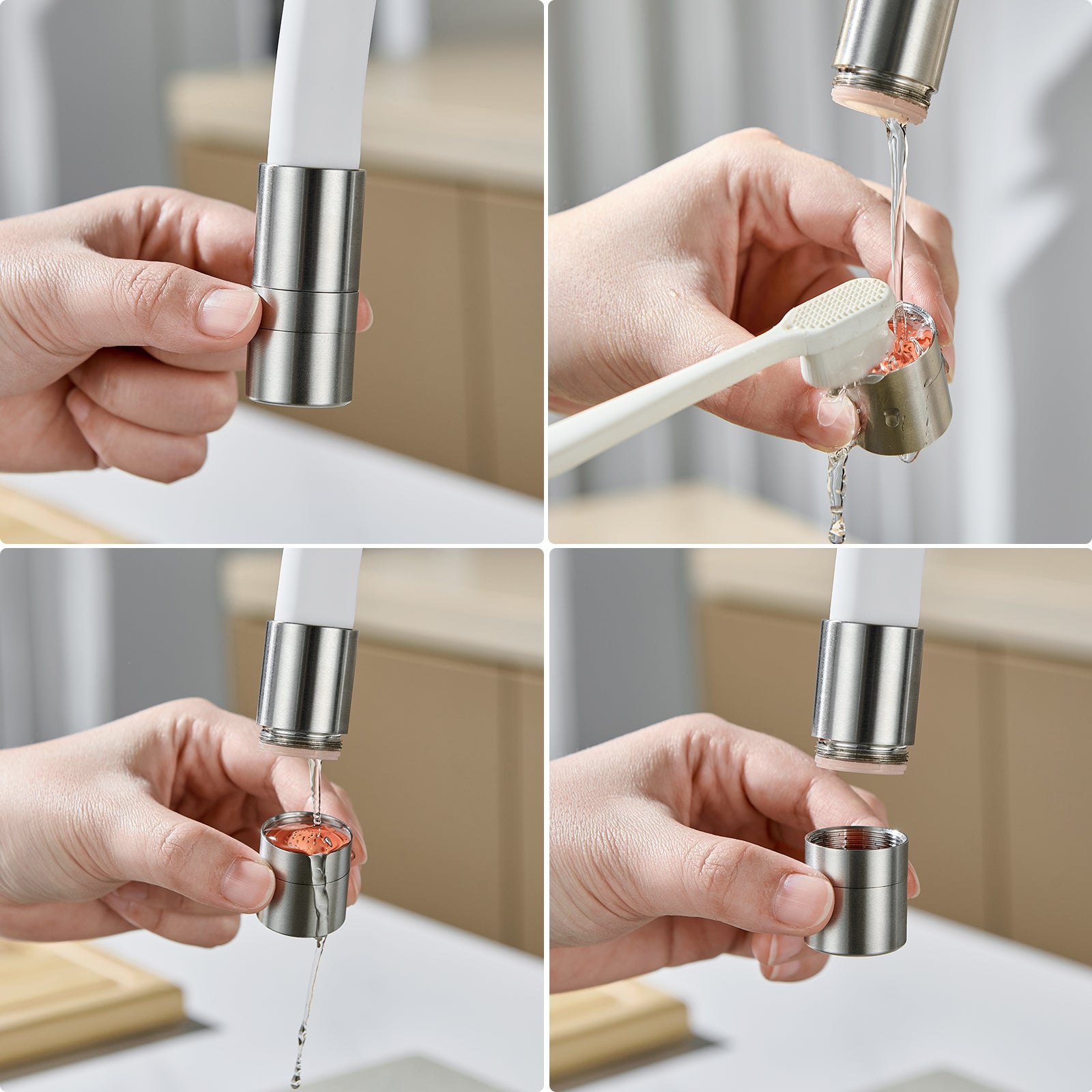 Auralum max Miscelatore da cucina flessibile con 2 tipi di getto, miscelatore da lavello flessibile con acqua calda e fredda, bianco - 4