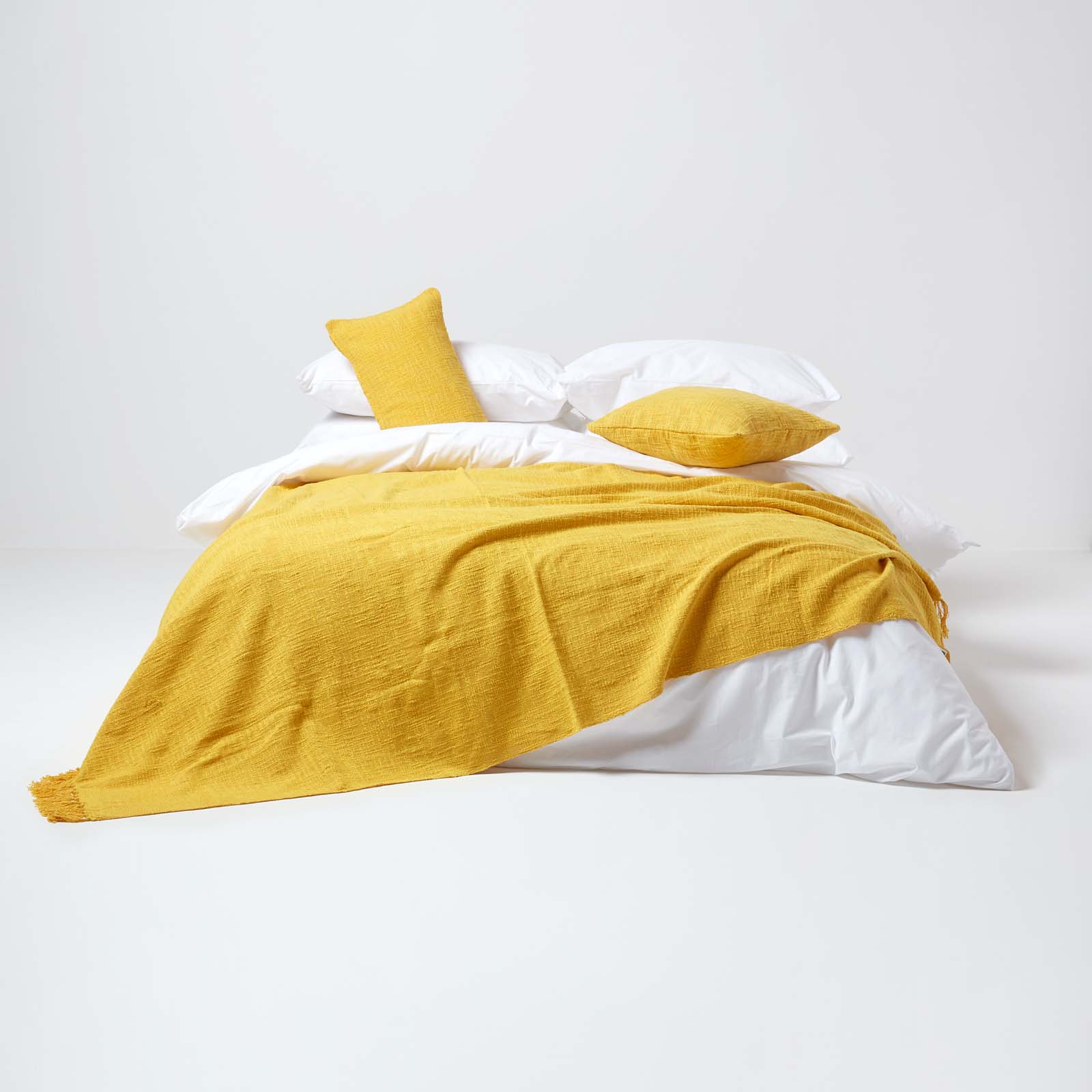 Homescapes Jeté de lit ou de canapé Jaune Nirvana en coton, 150 x 200 cm - 3
