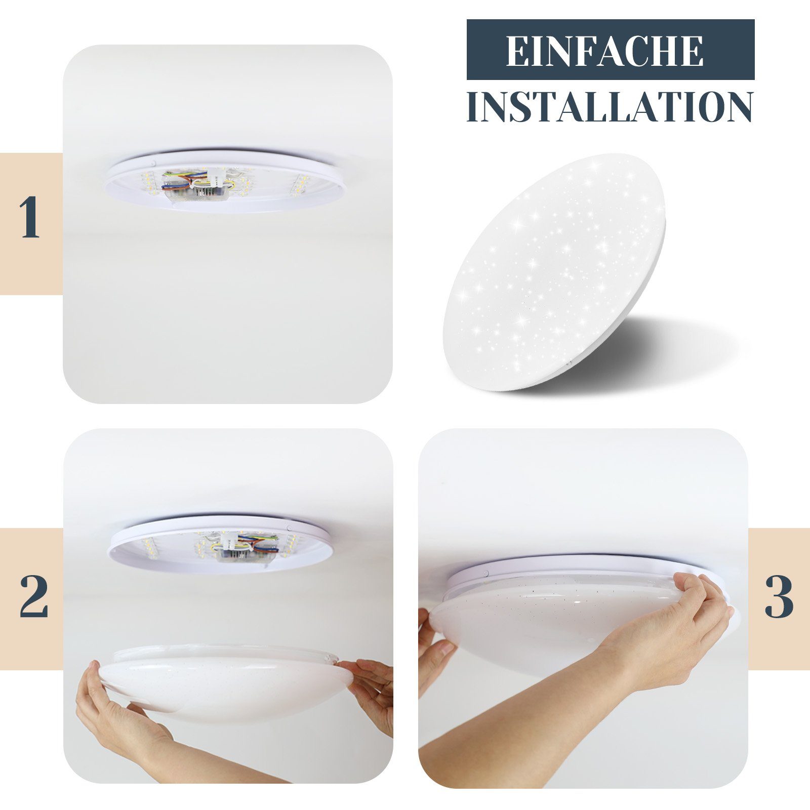 NETTLIFE Lampa sufitowa LED 12 W, 6000 K, 25 cm Neutralna biel Gwiaździste niebo Oświetlenie sufitowe Okrągła lampa do pokoju dziecięcego - 6