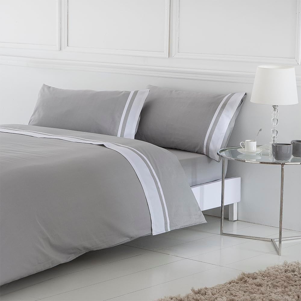 Cotton artean - funda nórdica lugo saten algodon egipcio 400 hilos gris 260x240 cama 180