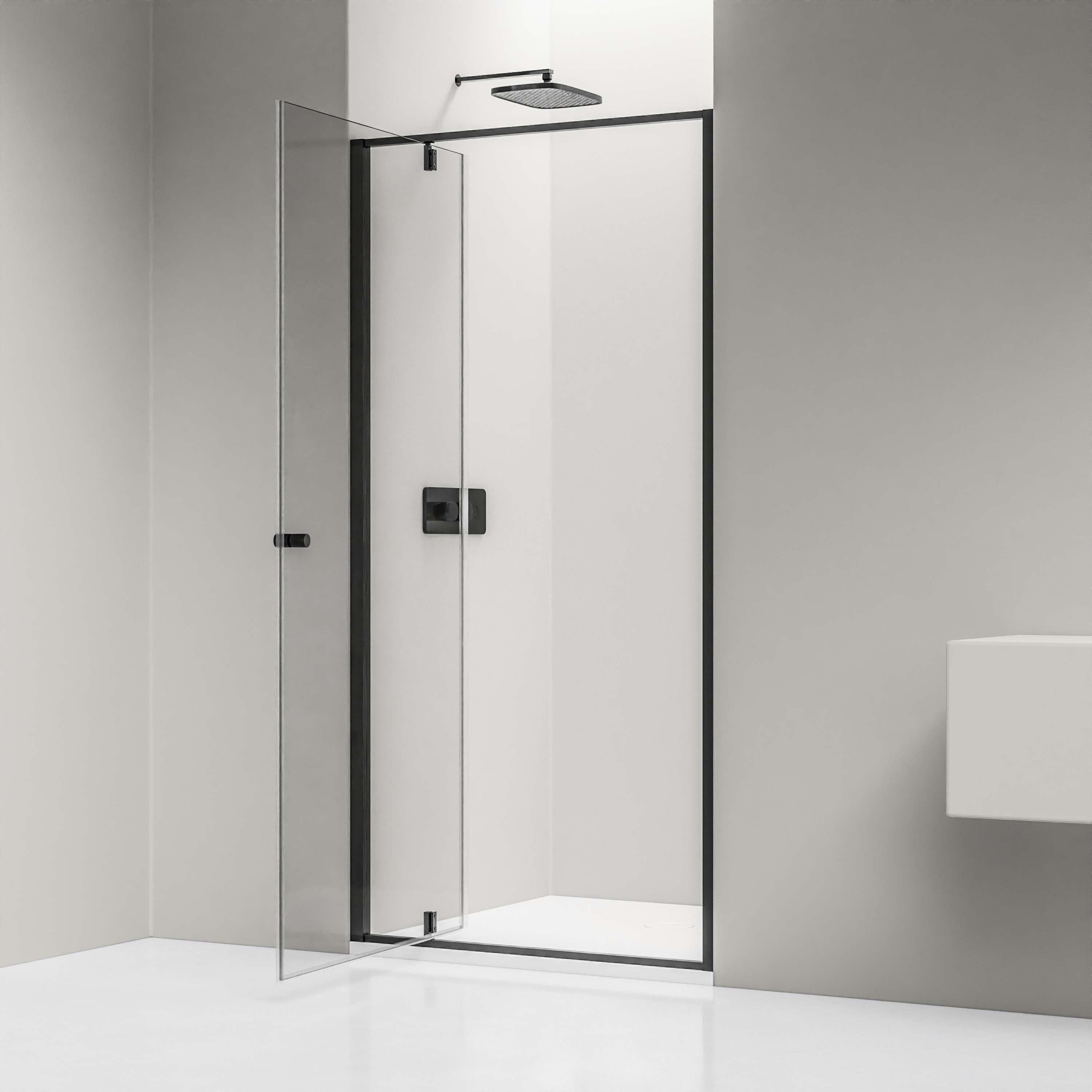Bernstein Drzwi prysznicowe skrzydłowe NT604 FLEX czarny mat 90 cm szkło ESG 6mm - 2