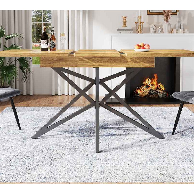 Rozkładany stół jadalny 120-160x80 cm z czarnymi metalowymi nogami w kształcie gwiazdy, solidnym blatem z płyty MDF i nowoczesnym wzornictwem