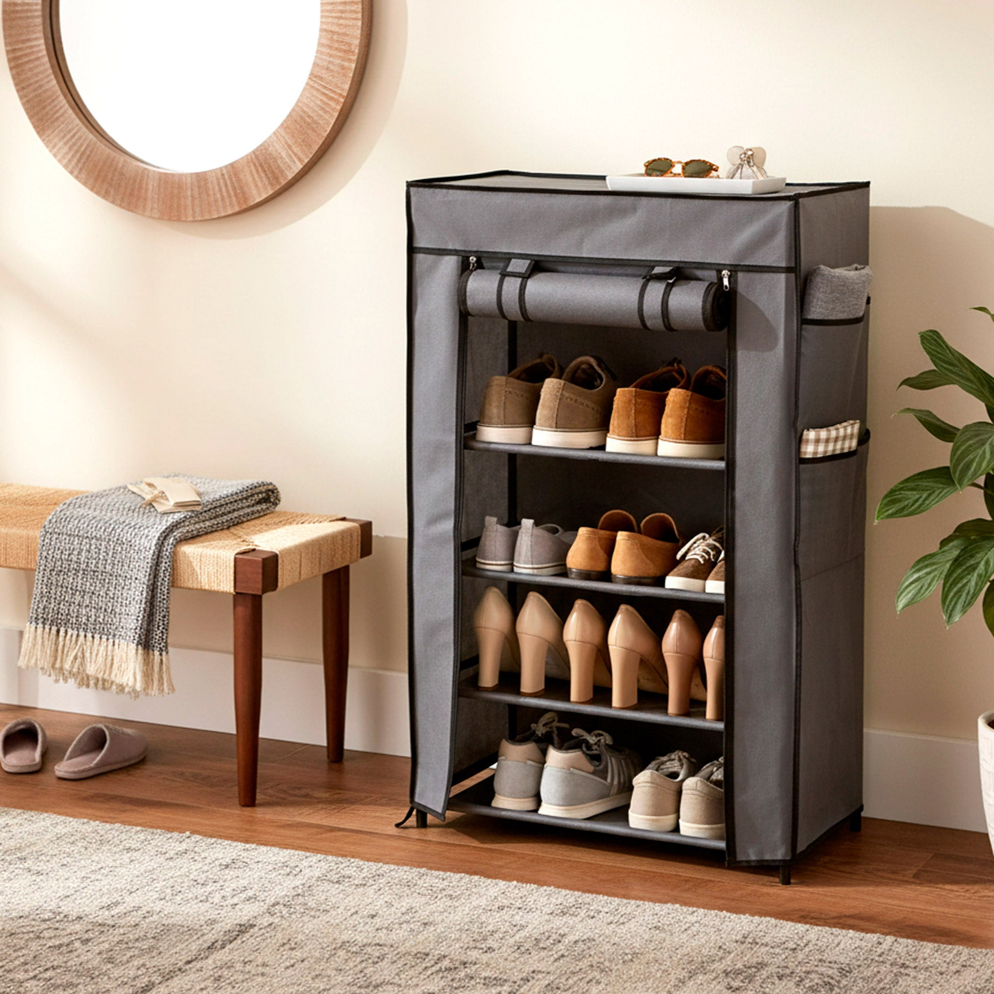 Sapateira de tecido Max Home com 5 prateleiras, 60x30x90 cm, com bolsos laterais - 7