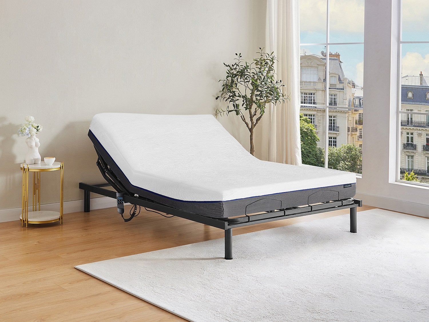 Lit électrique de relaxation lattes + matelas mémoire de forme - 140 x ...