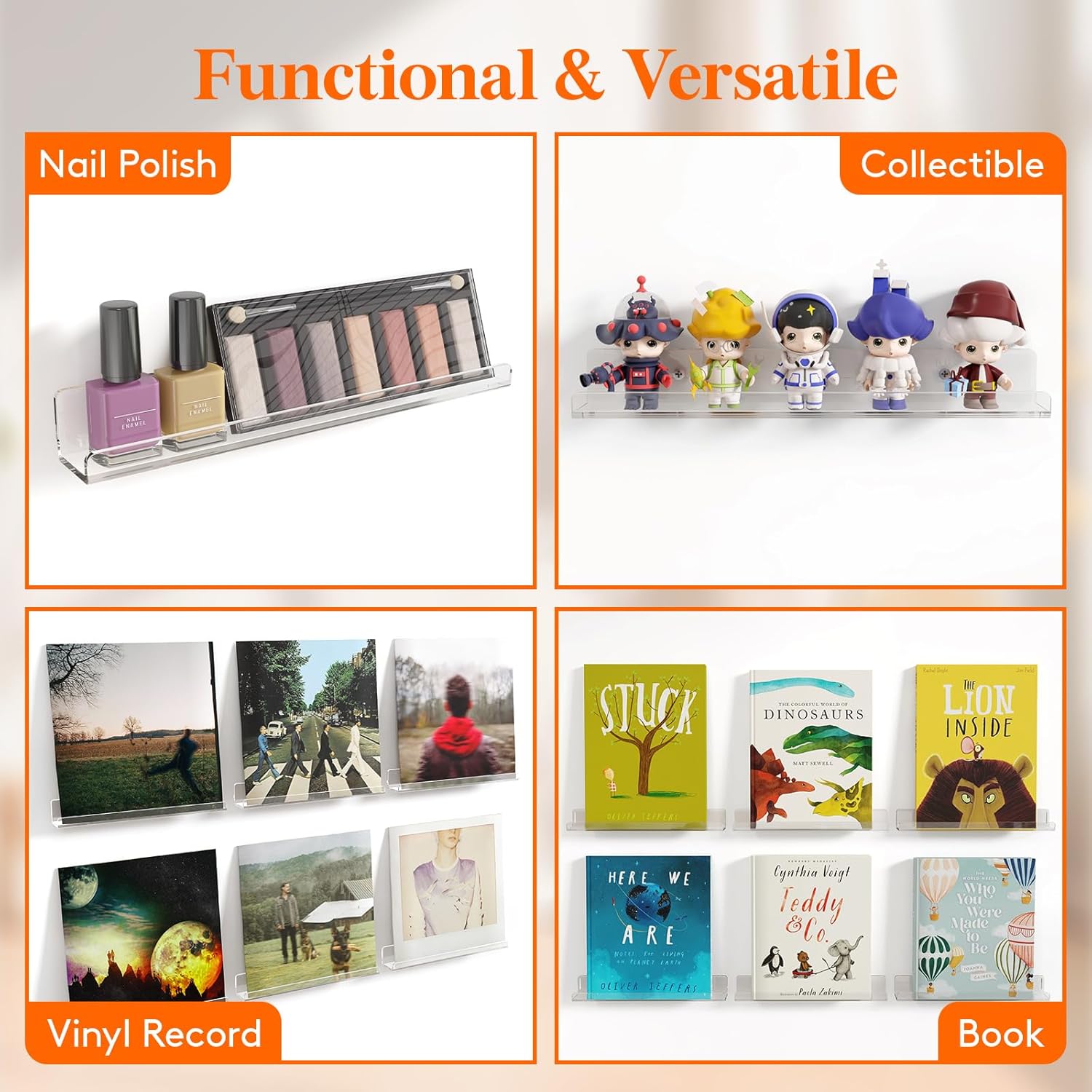 Suporte de parede flutuante para discos de vinil, pacote de 6 unidades, acrílico transparente de 30 cm para fotografias e armazenamento - 5