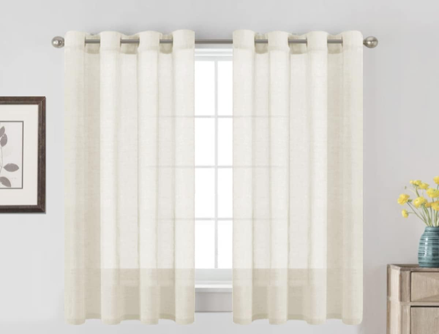 Zasłony lniane, półprzezroczyste, zasłony do sypialni/salonu zapewniające prywatność – 132 x 274 cm – kość słoniowa, zestaw 2 szt.