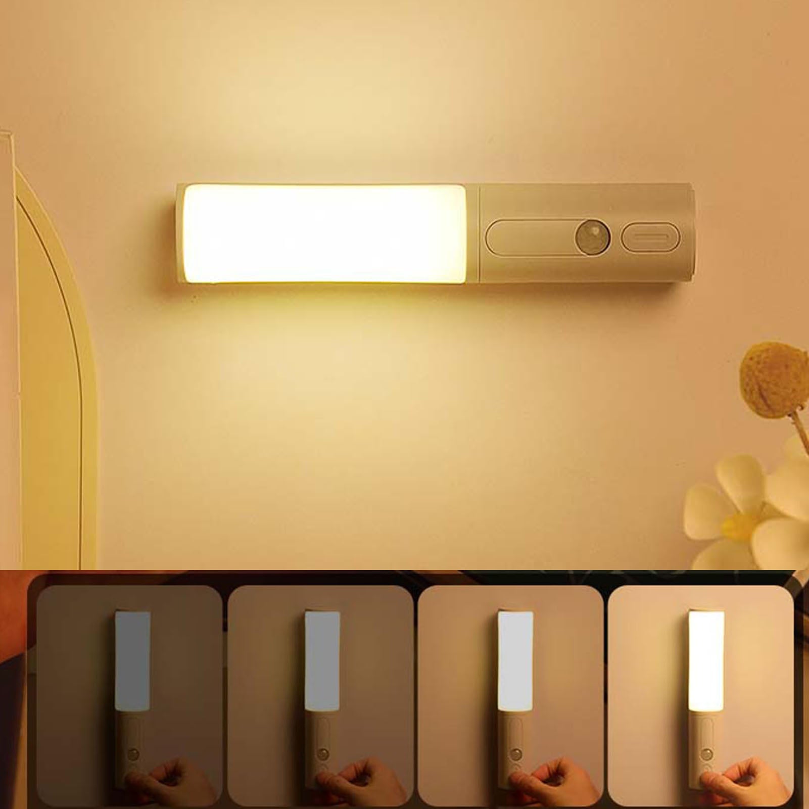 Luce notturna con sensore di movimento a LED, ricaricabile trame USB, con rilevatore di movimento, luci per armadietto, 3 colori in una lampada, decorazione per camera da letto e cucina  39
