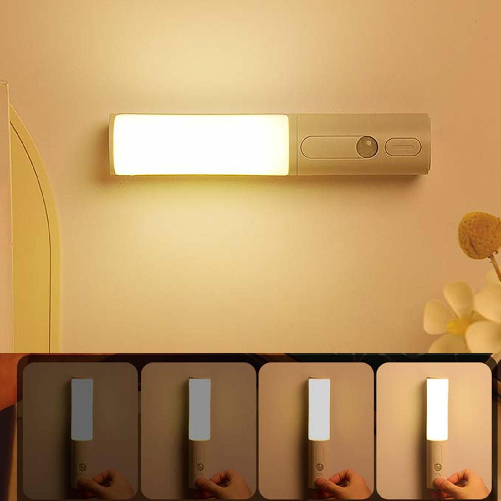 Luce notturna con sensore di movimento a LED, ricaricabile trame USB, con rilevatore di movimento, luci per armadietto, 3 colori in una lampada, decorazione per camera da letto e cucina 39 Luce notturna con sensore di movimento a LED, ricaricabile trame USB, con rilevatore di movimento, luci per armadietto, 3 colori in una lampada, decorazione per camera da letto e cucina 39