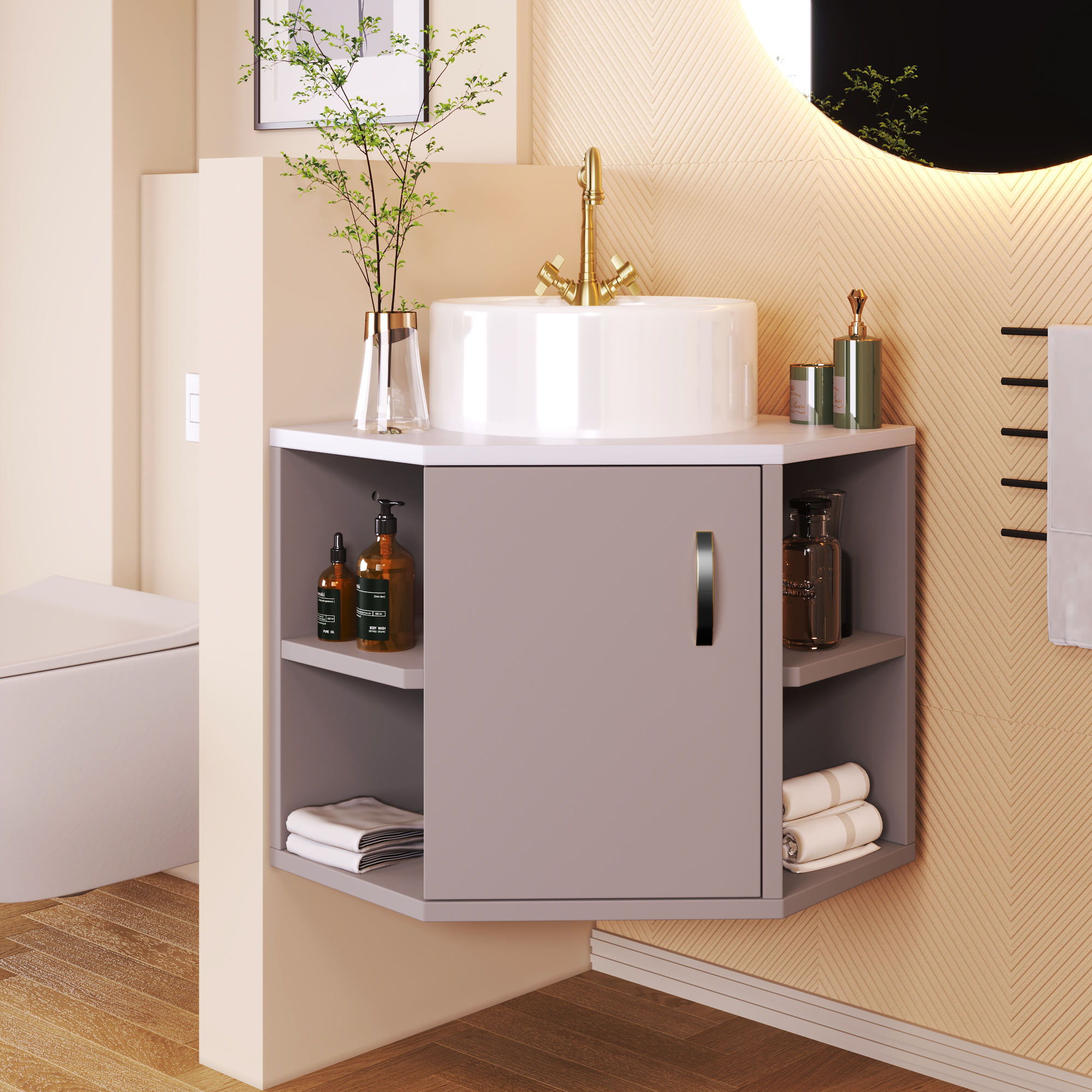 Mueble lavabo simple de pared con estante y una puerta lavabo empotrado 50 x 50 x 47 cm madera MDF violeta Leroy Merlin