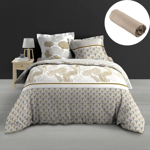 PacK housse de couette240 x 220 cm percale 78 fils Melisse + DH 140x190 cm Sable