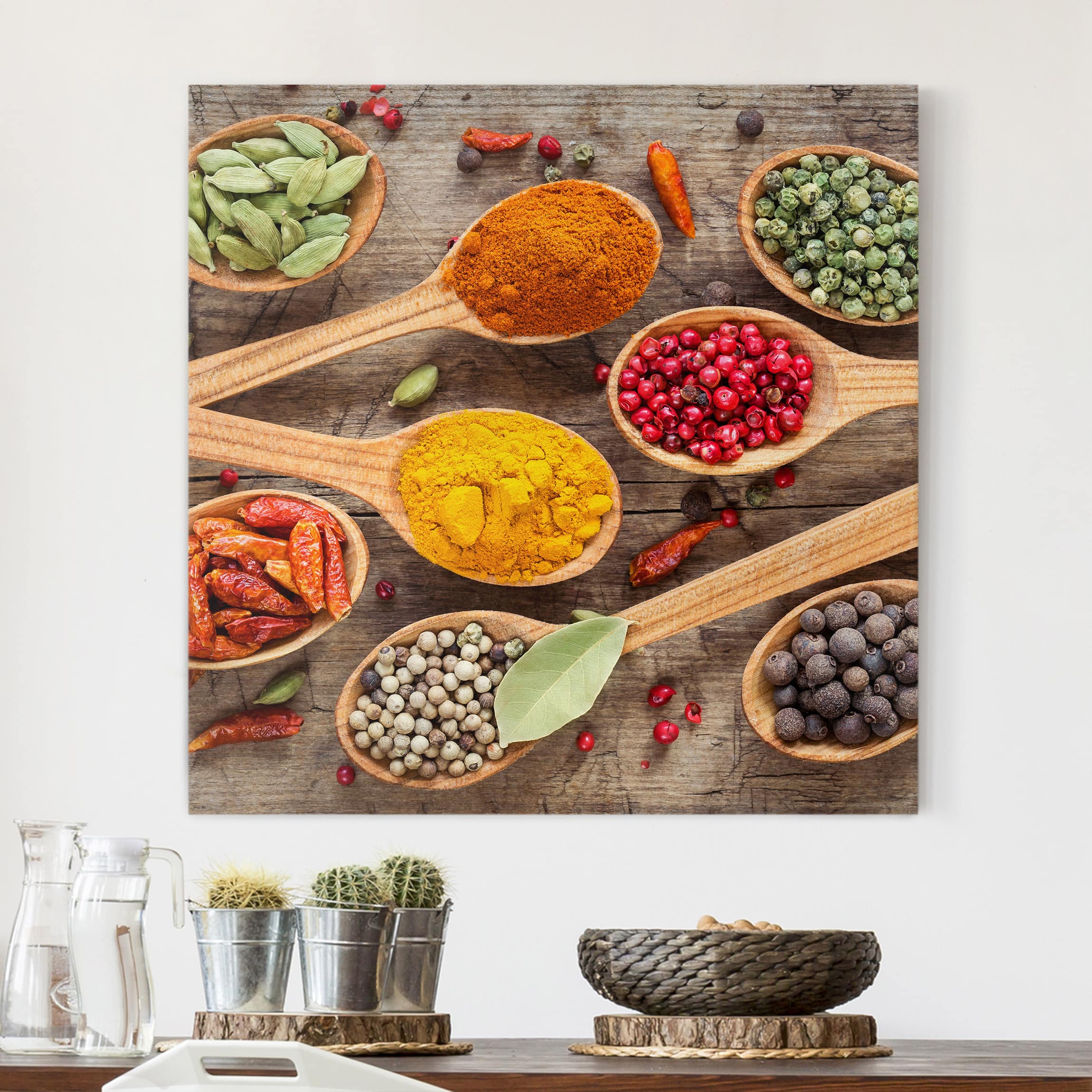 Lienzo cuadro en lienzo bastidor impresion en lienzo naranja culinario especias hierbas fotografía 231 cocina comedor 70 x 70 cm