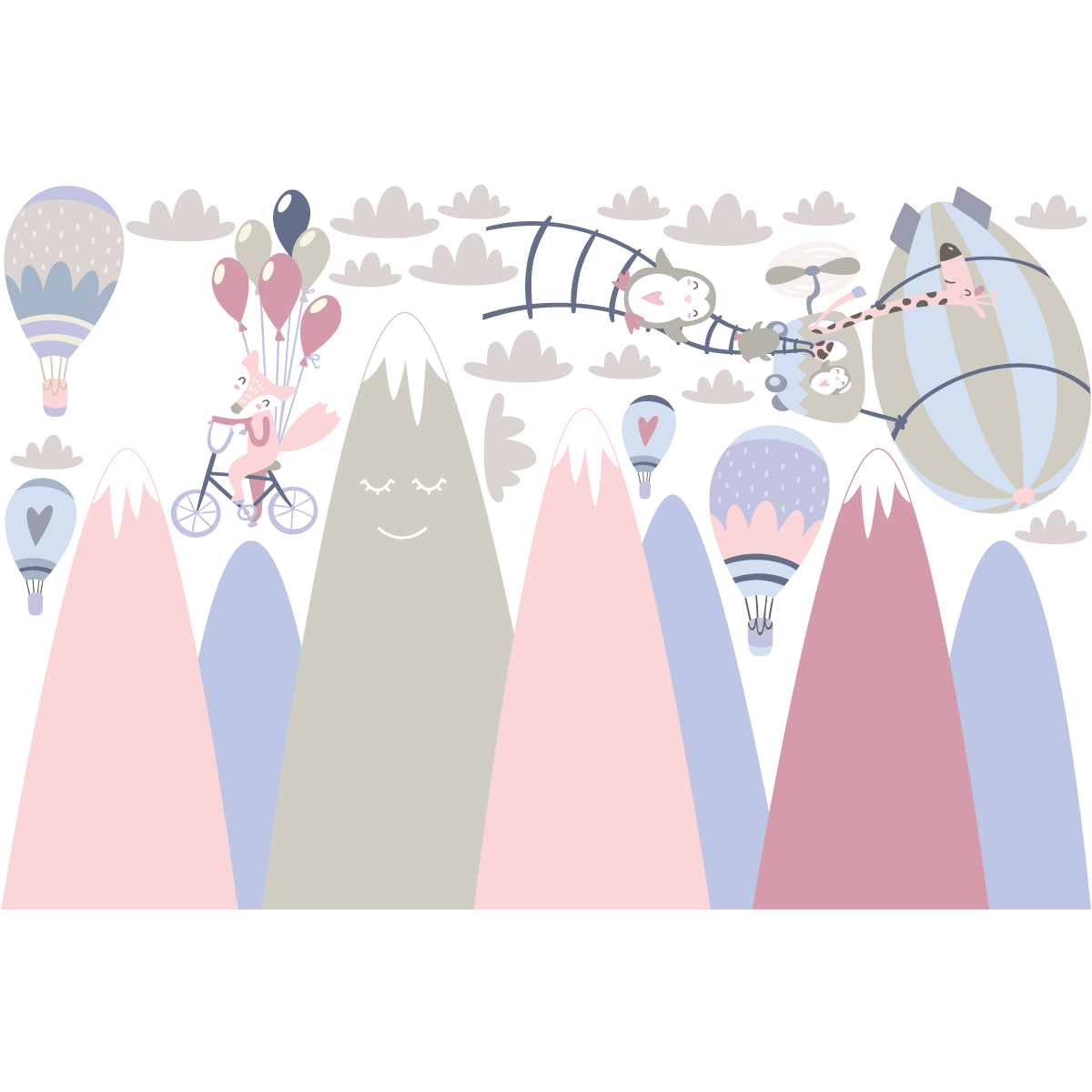 Adesivo bambino di montagna scandinavo animali felici - Sticker adesivo - adesivi murali - 70x105cm - 2