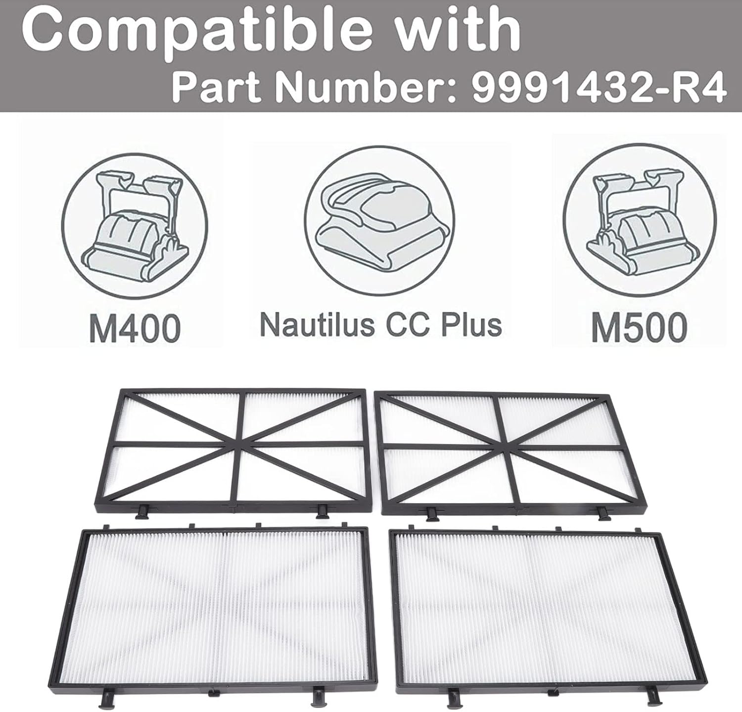 Lot De 4 Filtres Ultra-fins Pour Robot Piscine Dolphin M400/M500 - Compatible 9991432-R4