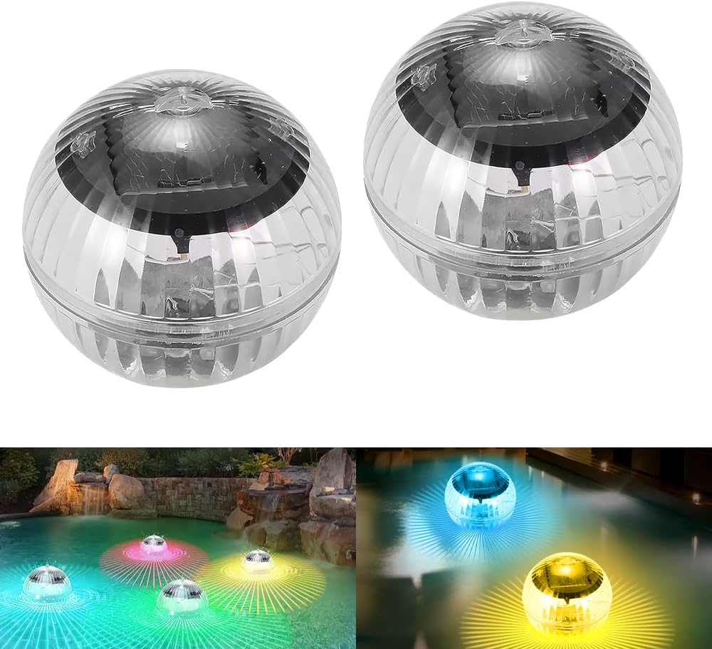 Pływające lampy solarne do basenu, zestaw 2 szt. z 7 trybami oświetlenia, do oczka wodnego