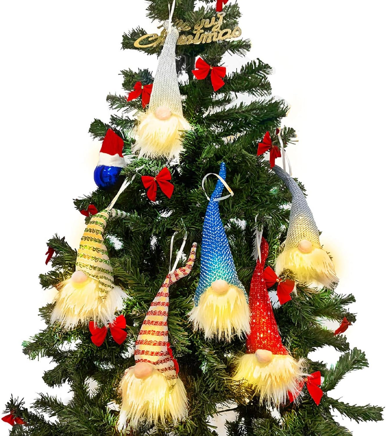 6 sztuk Świątecznych Gnomów, świecące pluszowe Skrzaty do zawieszenia na choinkę lub kominek