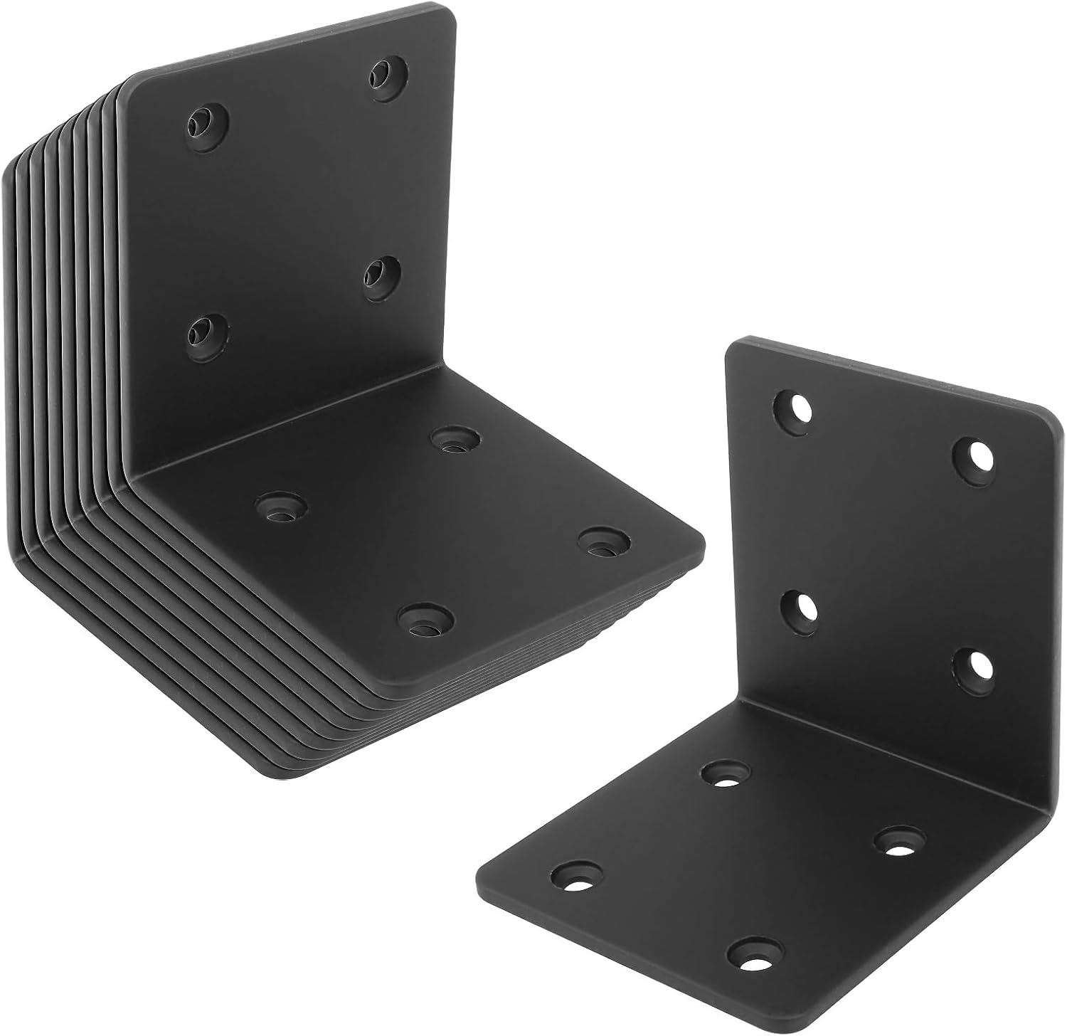 Zestaw 10 Kątowników mocujących, 70x70x50mm, grubość 2mm, metalowe kątowniki narożne, czarne wsporniki kątowe perforowane ze stali