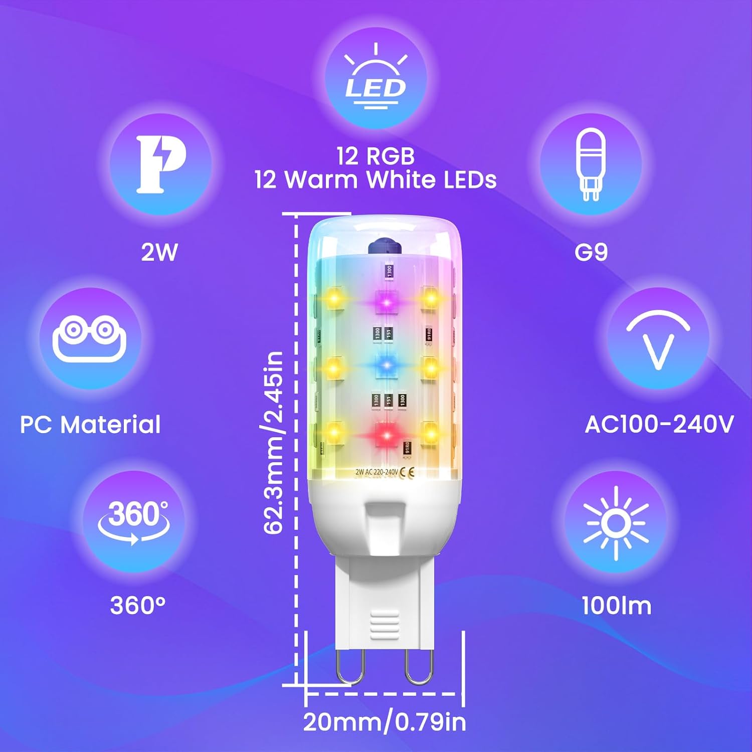 Lot de 2 ampoules LED G9 2 W à changement de couleur, à intensité variable, 13 couleurs, avec télécommande, pour la maison - 4