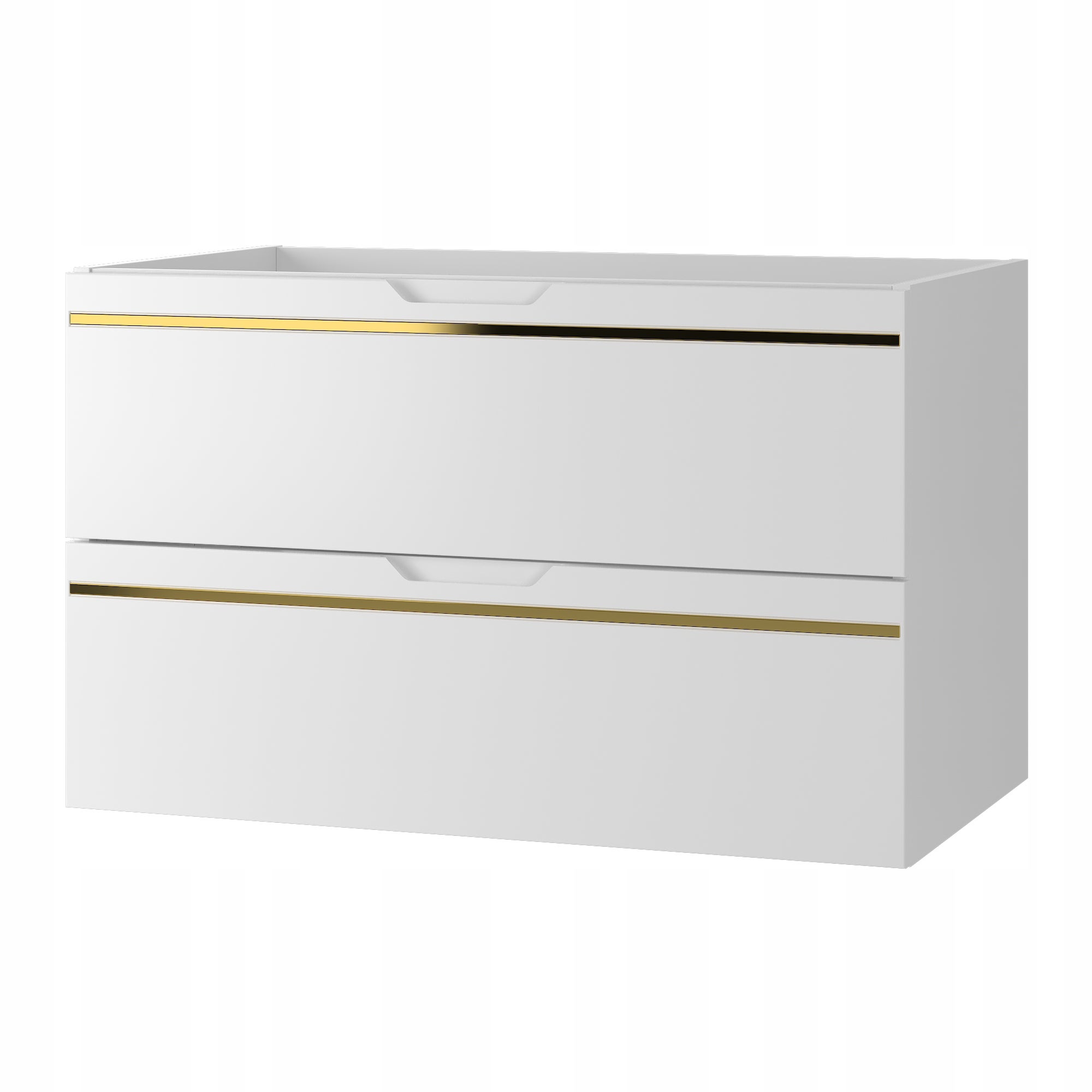 Szafka łazienkowa ESPERO 80 cm biała wisząca złota listwa frezowany uchwyt