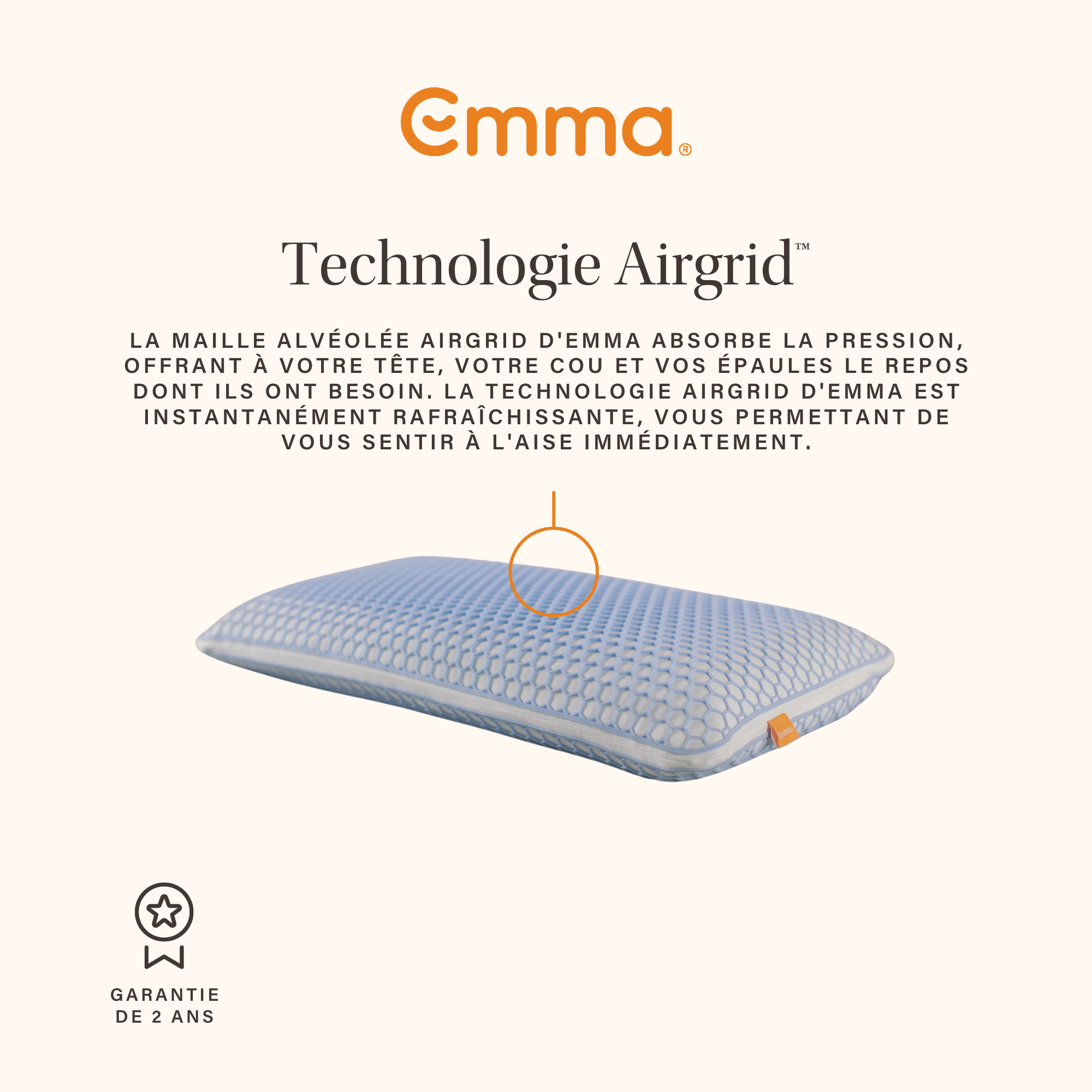 EMMA | Oreiller Emma Original Adapt Elite 40x70 cm | Mémoire de Forme Ergonomique | AirGrid® Ultra Respirant| Housse Lavable - 2