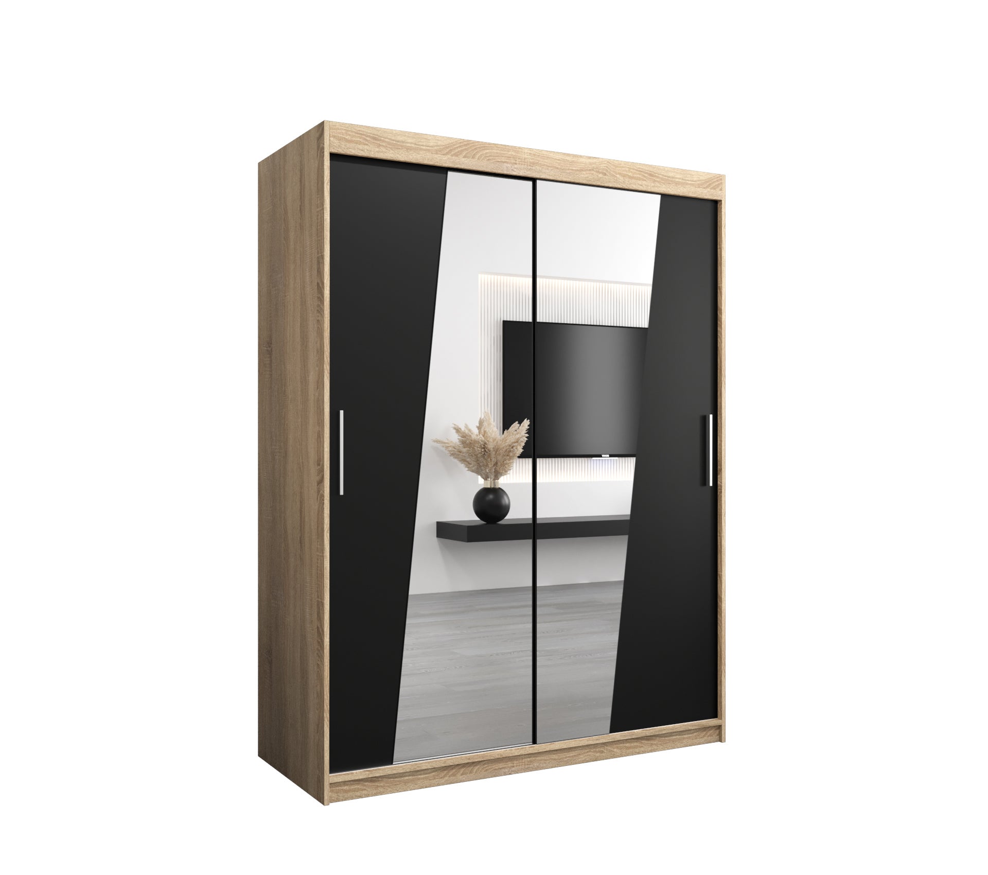 Szafa przesuwna garderoba RHOMB 150 x 62 x 200 cm Sonoma + Czarny - Abiks Meble