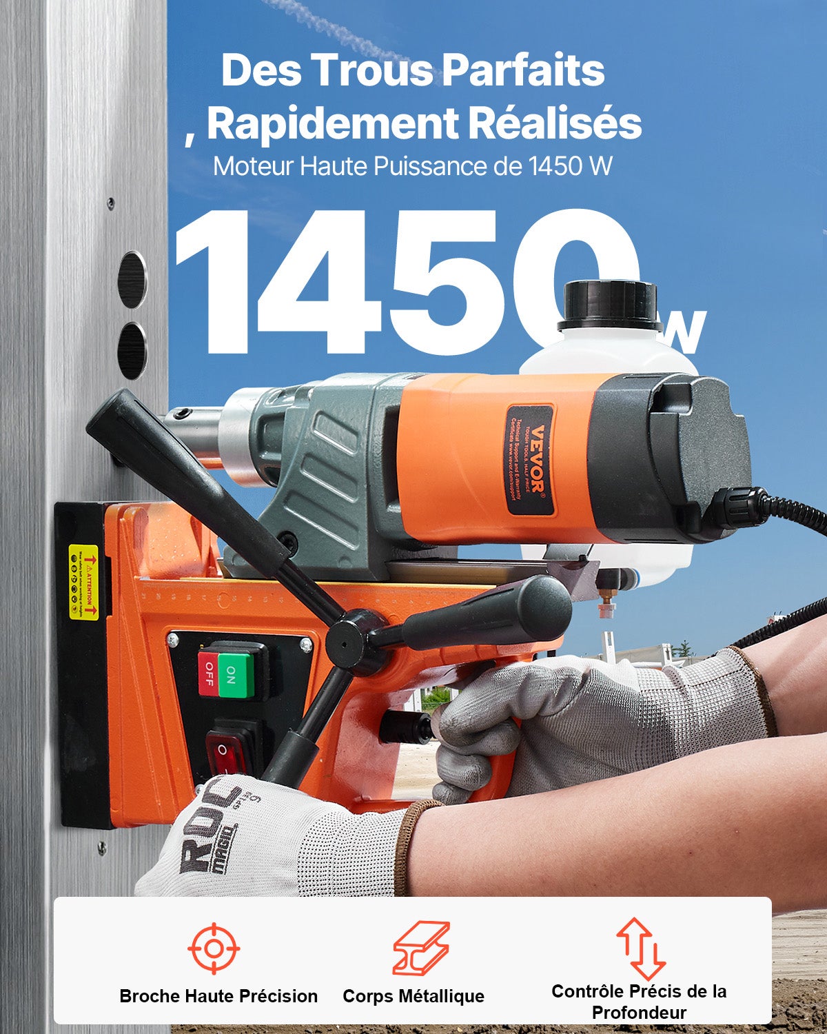 Taladro magnético SucceBuy 1450W 12500N Taladro magnético portátil 850RPM - 4