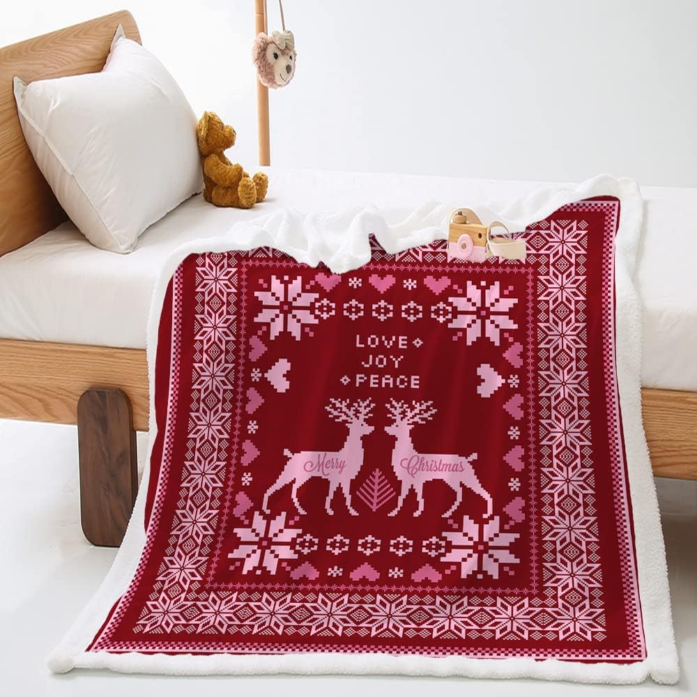 Klasyczny świąteczny koc polarowy w kratę, z mikrofibry, ciepły, dwustronny i puszysty na zimę (90 x 120 cm)