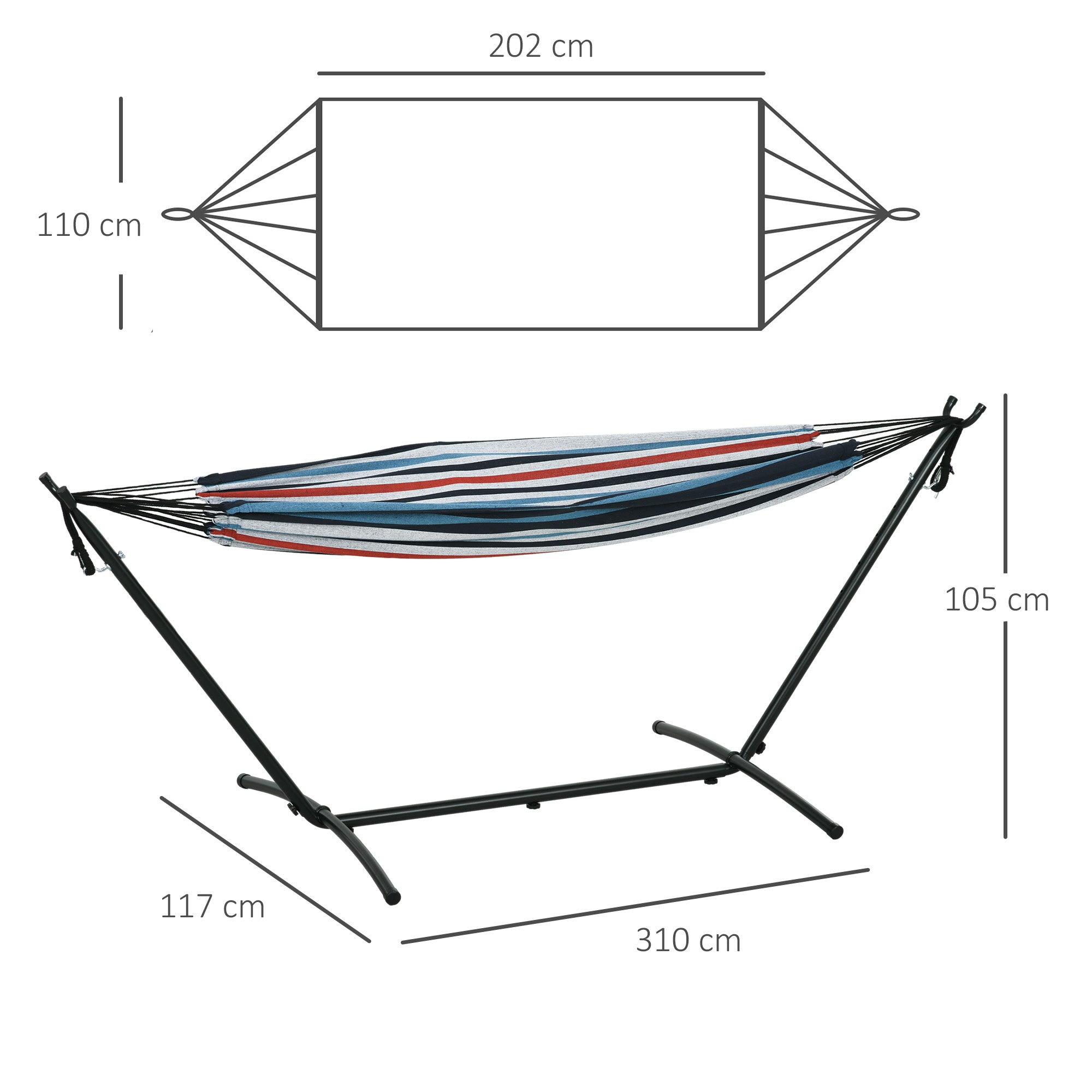 Cama Rede Outsunny Metal e Poliéster Multicor 310x117x105 cm - 3