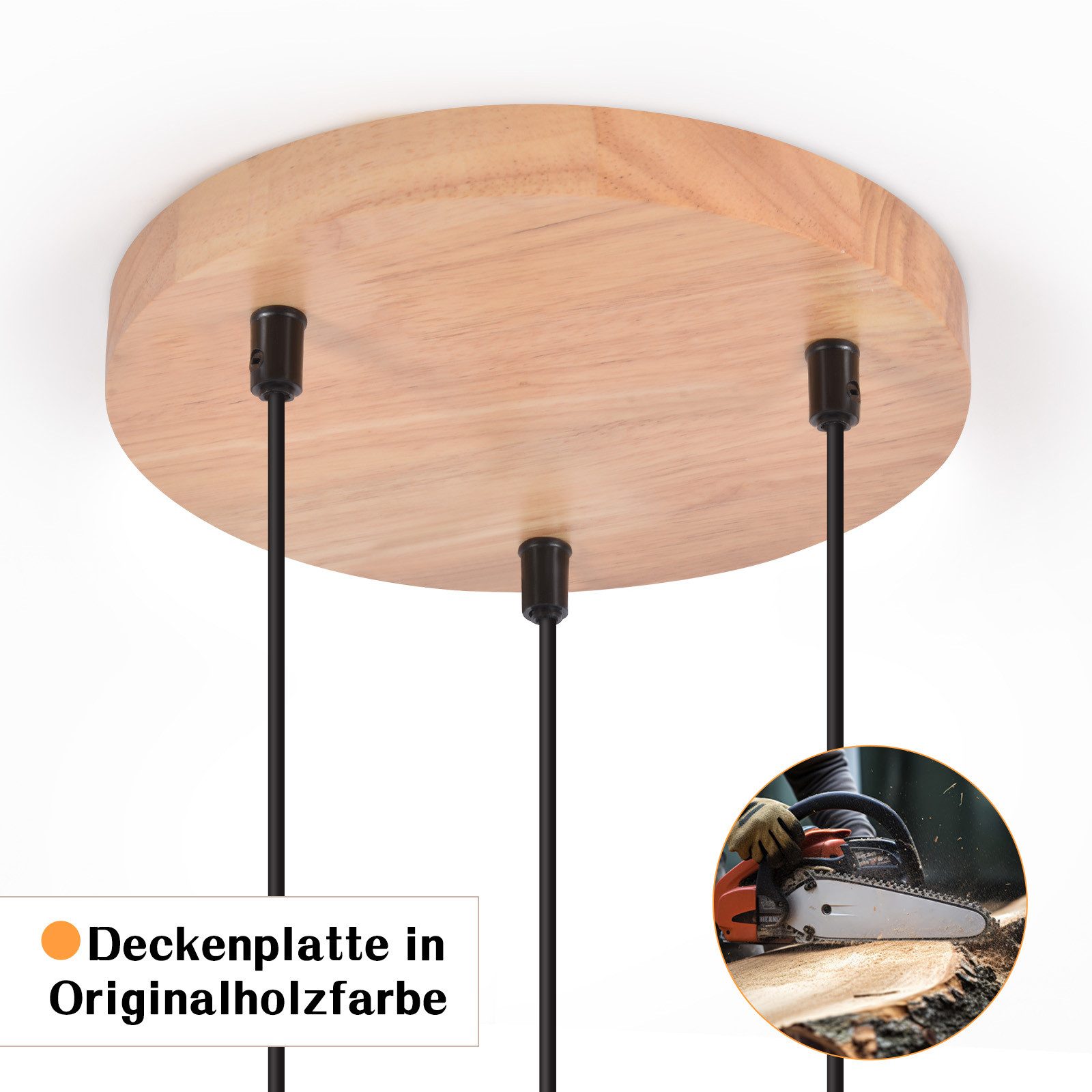 NETTLIFE Suspension en bois, lampe suspendue E27, lampe de table à manger vintage en verre - 6