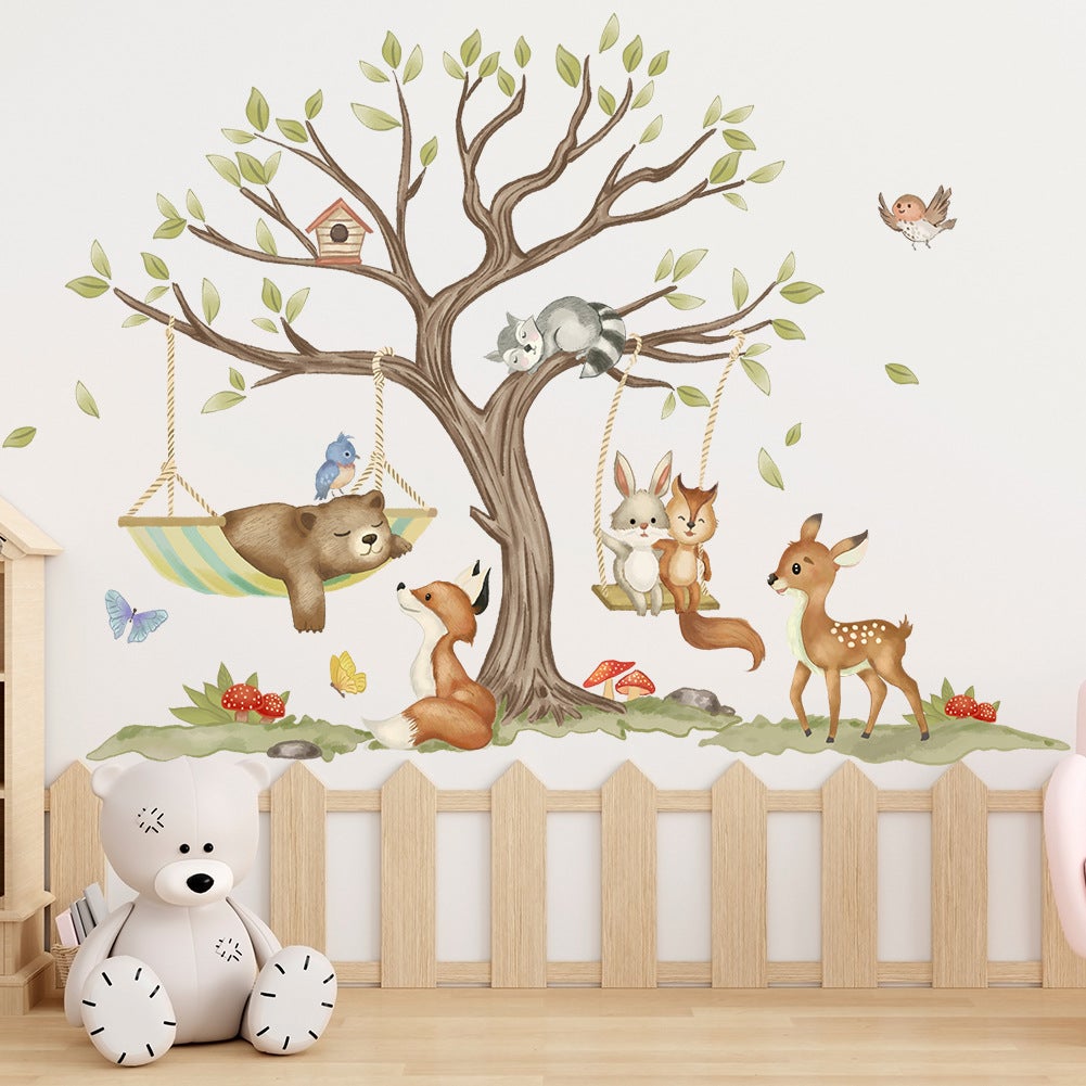Stickers Muraux Animaux Foret Arbre Autocollants Muraux Mural Stickers Enfants Cerf Renard Pin pour Chambre Enfants Bébé Pépinière - 3