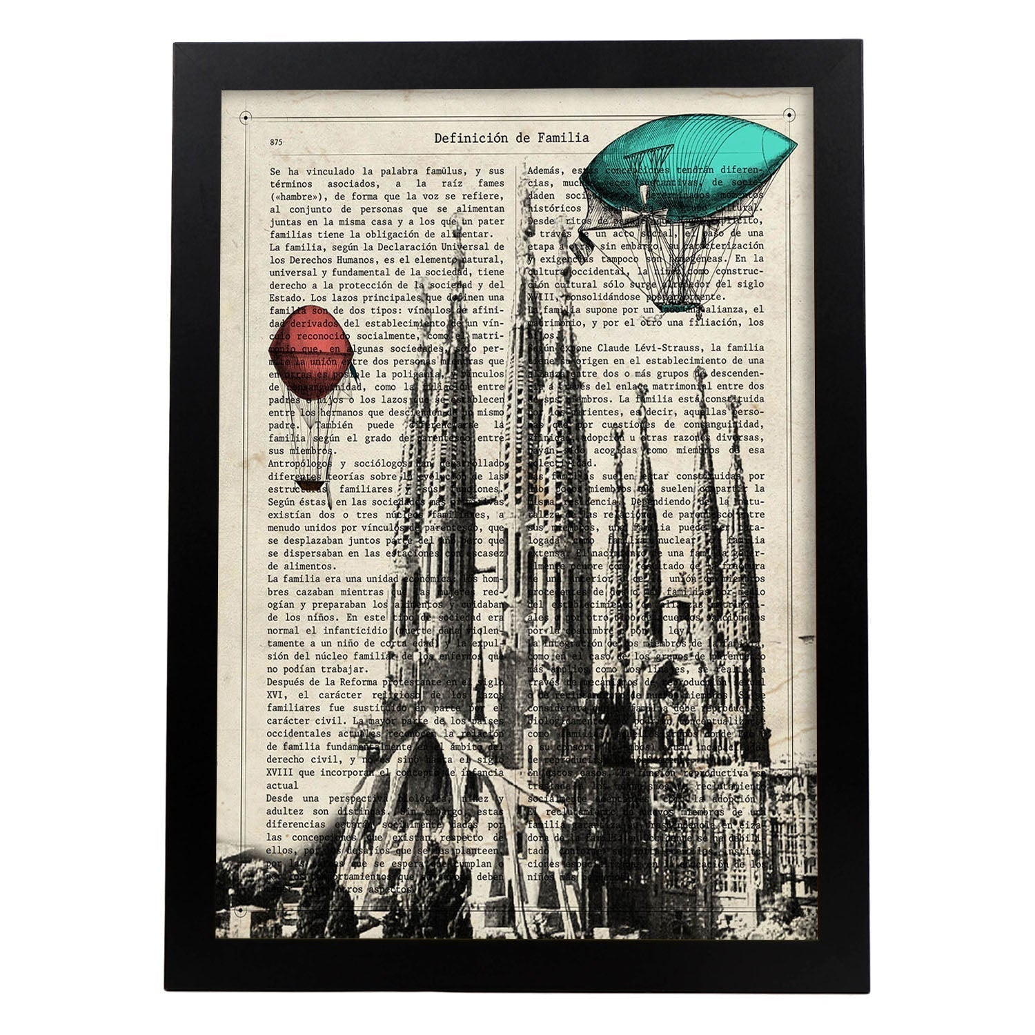 Poster de barcelona. la sagrada familia. láminas de monumentos del mundo. diseño de viaje y de paises. marco madera clara - a3