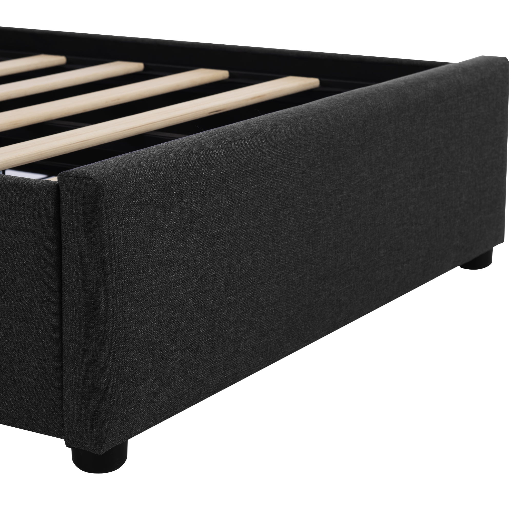 Łóżko 90x200cm z lnu z LED + 2 szuflady + stelaż na listwy - Czarny - 7