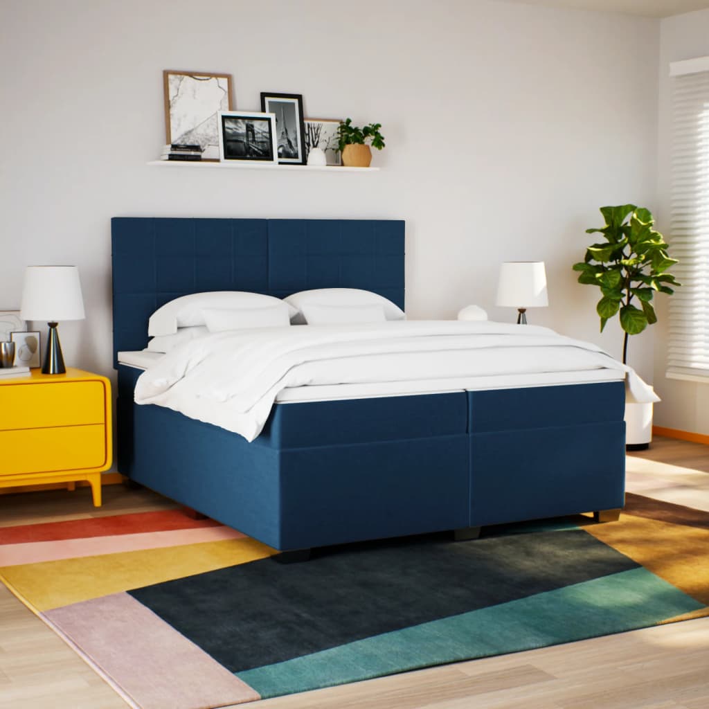 Maison Exclusive - Sommier à lattes de lit avec matelas Bleu 200x200 cm Tissu - 4