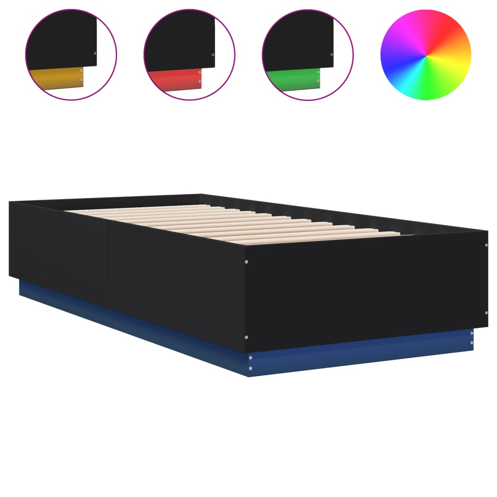 Łóżko Czarne z Oświetleniem LED Rama Łóżka Ze Stelażem Do Sypialni Pokoju 100x200 cm
