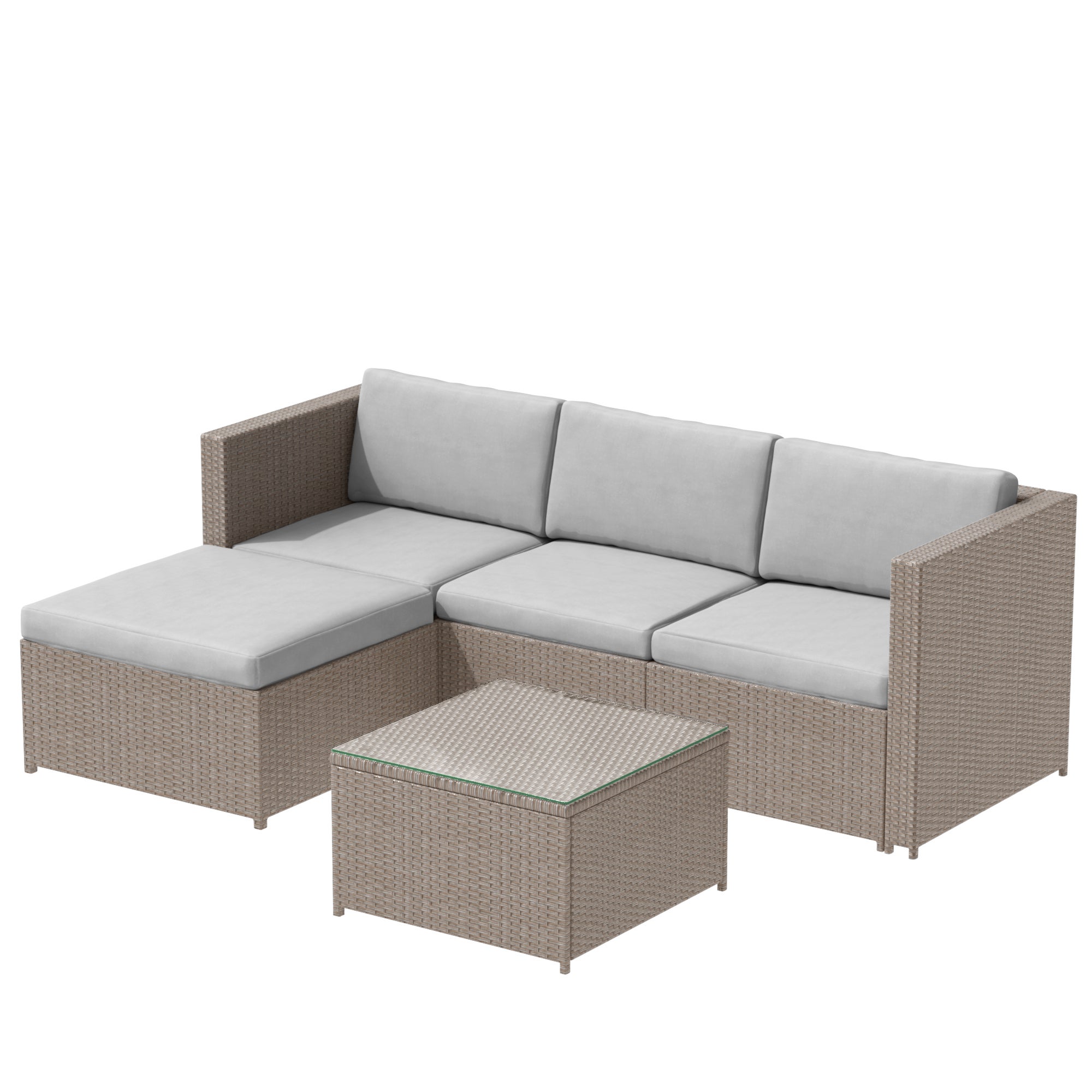 Salon de jardin en résine tressée - Canapé d'angle extérieur avec table basse - 4 places - Marron - 4