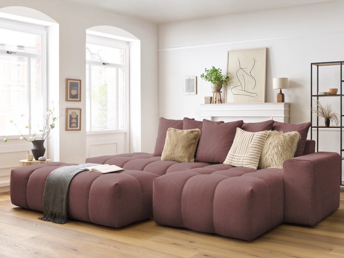BOBOCHIC Canapé d'angle fixe MONT-BLANC tissu avec pouf Rose Angle ...