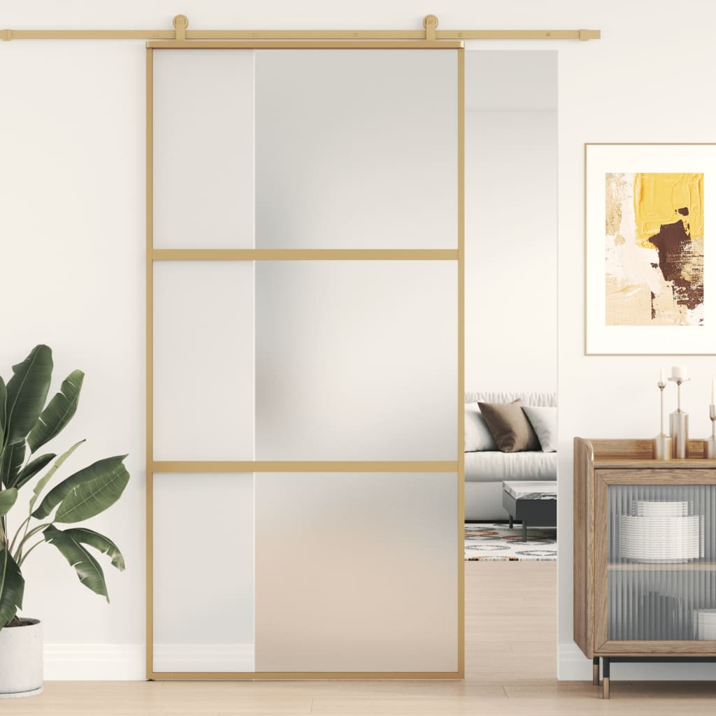 Puerta corredera dorada 102,5x205 cm cristal esg esmerilado aluminio