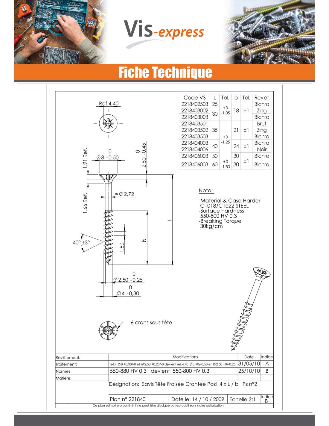 Tornillo de madera y aglomerado savis cabeza fresada Pozi 4X25 roscado en 18 dentado Bicromato - 3