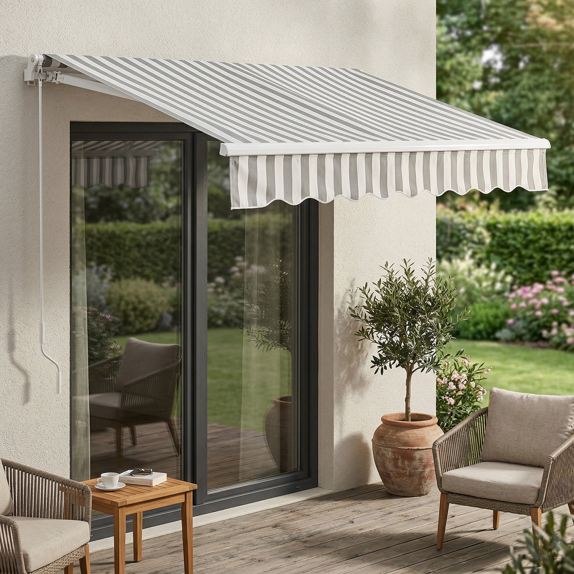 Toldo articulado bitonto retráctil manual 250x200cm - gris/blanco [en.casa]