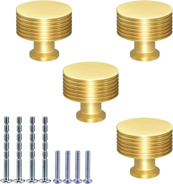 Set de 4 mânere din aliaj de aluminiu auriu, mânere pentru sertare din alamă periată cu șuruburi 4buc