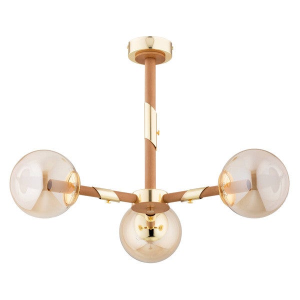 Lampa wisząca GELIA jasne drewno-złoto 3 x E14 x 10W wym: 45 x 57 x 57 cm Alfa