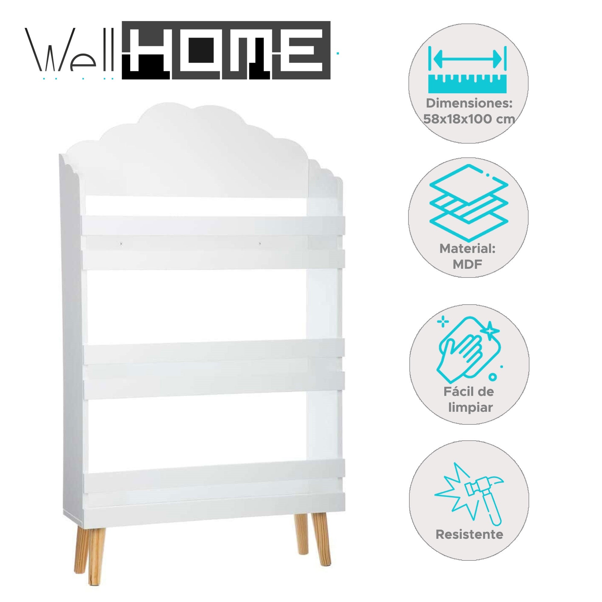 Bibliothèque pour Chambre enfant en Bois Blanc H. 100 x l. 58 x P. 18 cm - 2