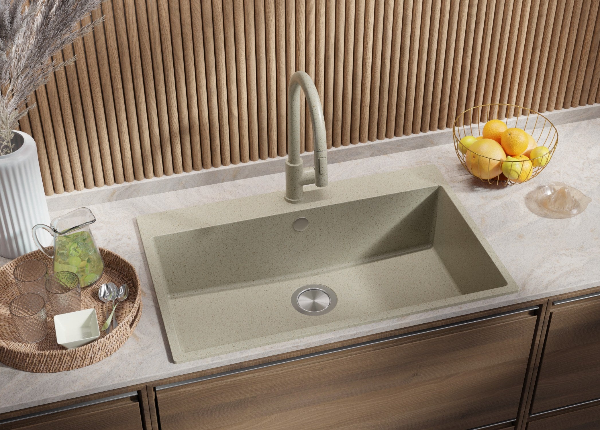 Evier Cuisine en Granit Beige 78x50cm, Lavabo 1 bac + Kit de Vidage, Évier à Encastrer au meuble 80cm - Riga PRIMAGRAN - 2