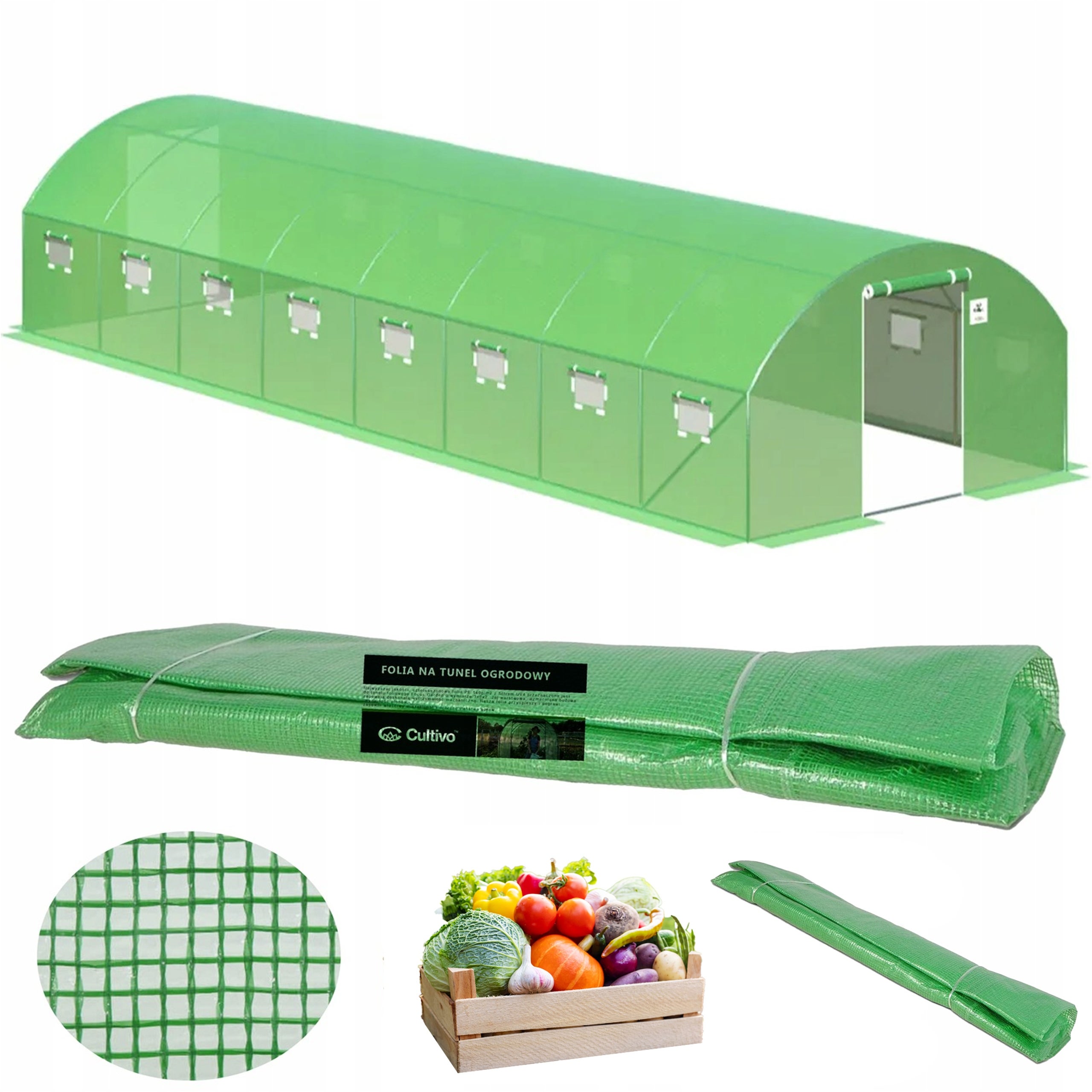 Folia Cultivo Poszycie Na Tunel Ogrodowy Szklarnia 4x10x2 Zielony Podwójne Drzwi Uv 1 szt