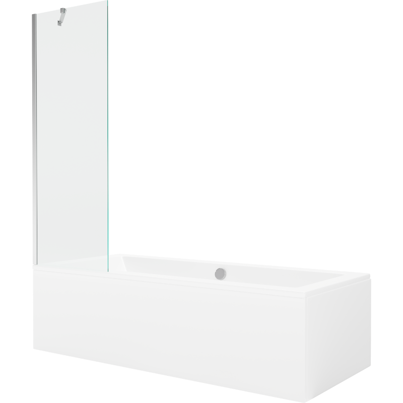 Mexen Cube wanna prostokątna 170 x 80 cm z obudową i parawanem 1-skrzydłowym 60 cm, transparent, chrom - 550517080X9506000001