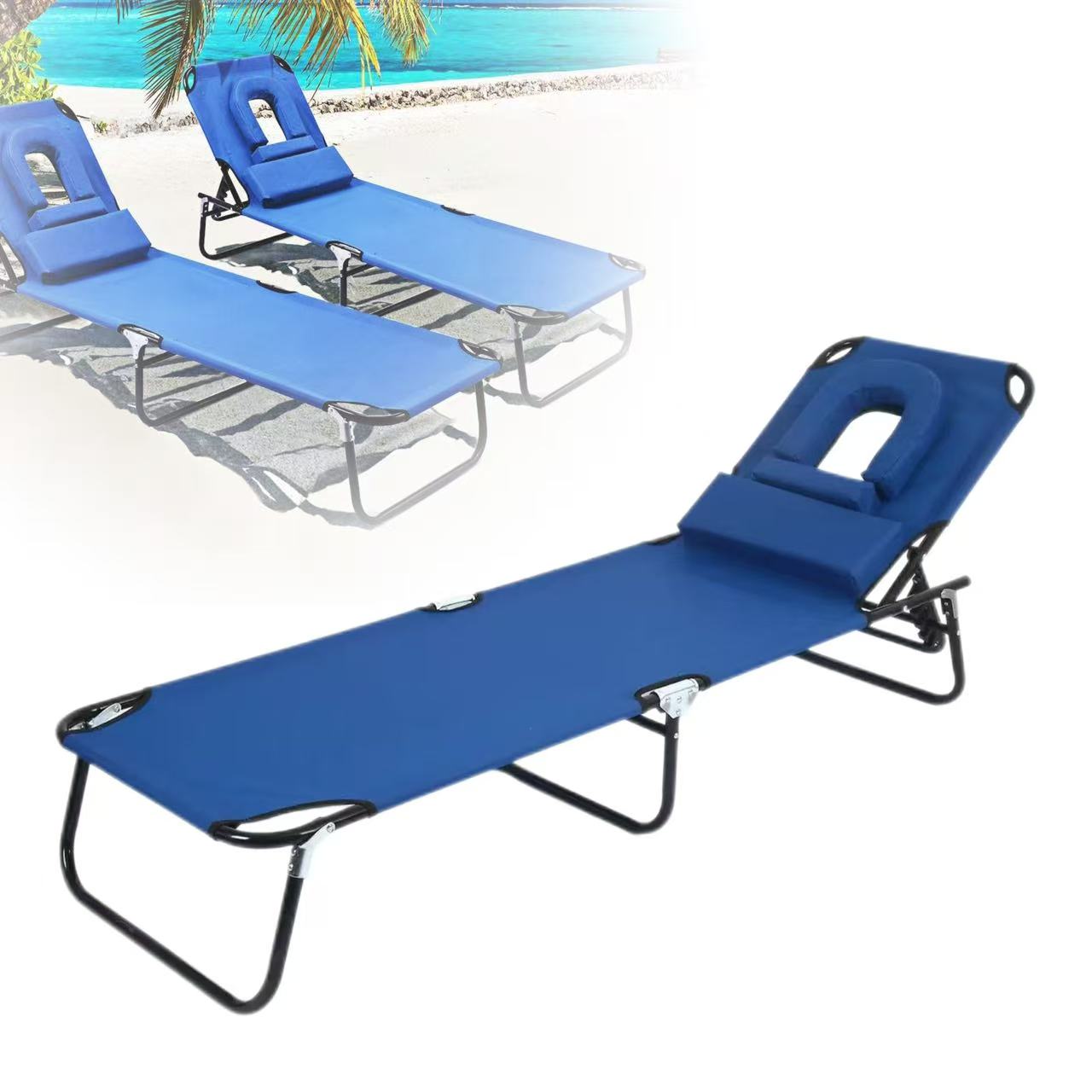 Fuleadture  Tumbona Plegable (Azul), Cama De Oficina Para Siestas Con Respaldo Ajustable Y Almohada Cómoda, Ideal Para La Familia, Leer Y Tomar El Sol. Azul , Leroy Merlin